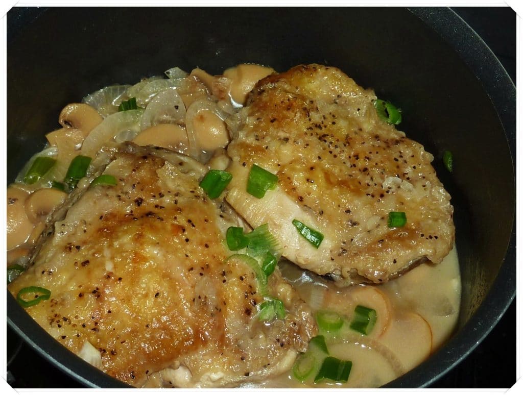 July 4- Braised Crusty Chicken Thigh with Mushroom Sauce